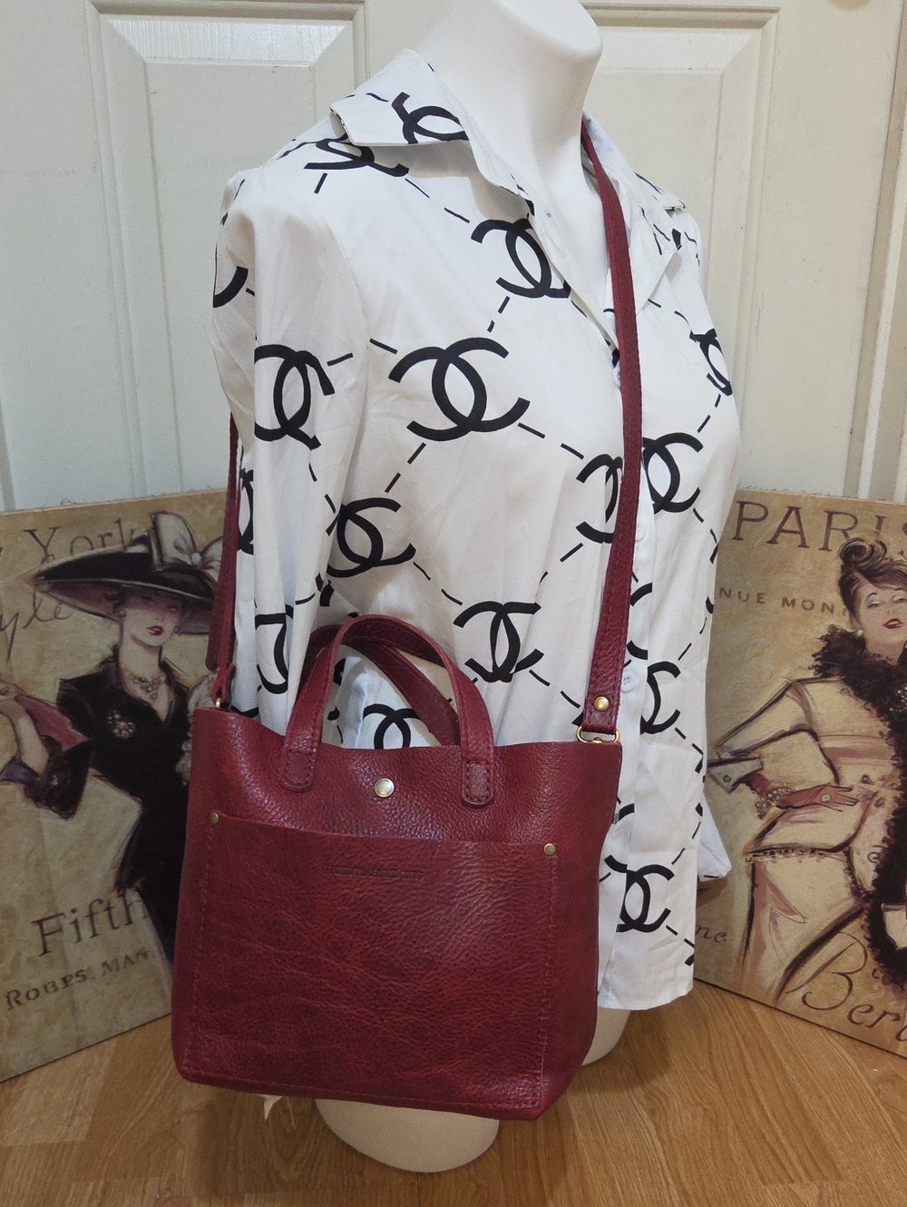 Portlands Women’s Classic Burgundy Leather Mini  Crossbody Bag Tote